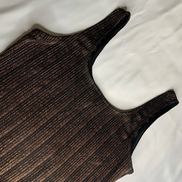 Gold Metallic Short Sleeves Mini Dress. - Picture 3 of 8